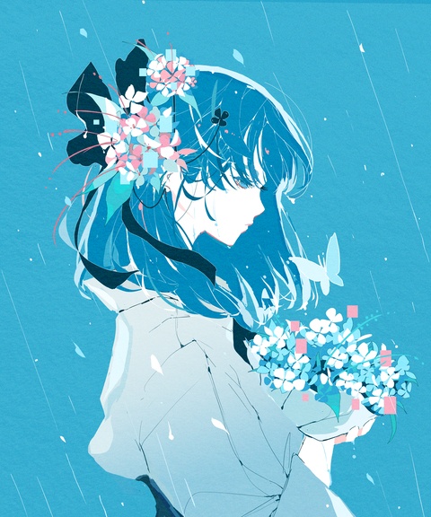 六月の紫陽花は雨で咲く。