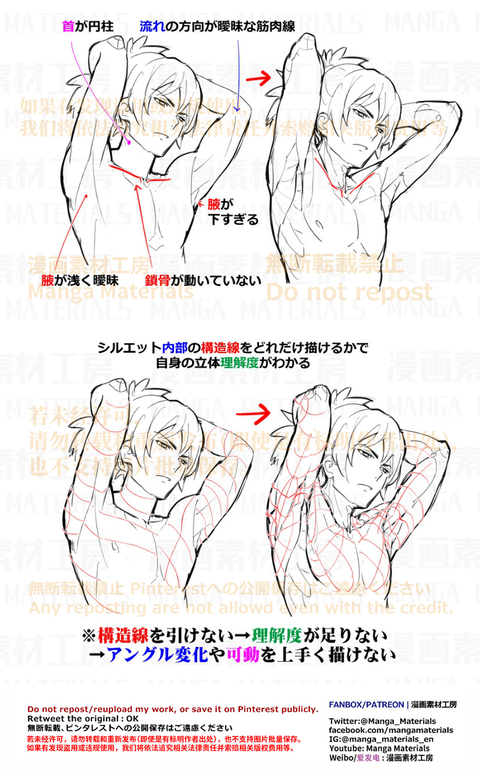 個人メモ：腕上げポーズ / 内部構造線