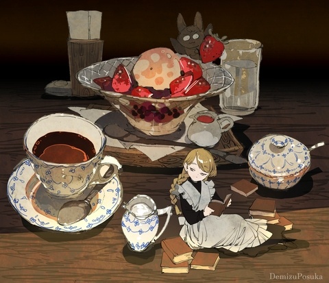 コーヒーにいちごあんみつ