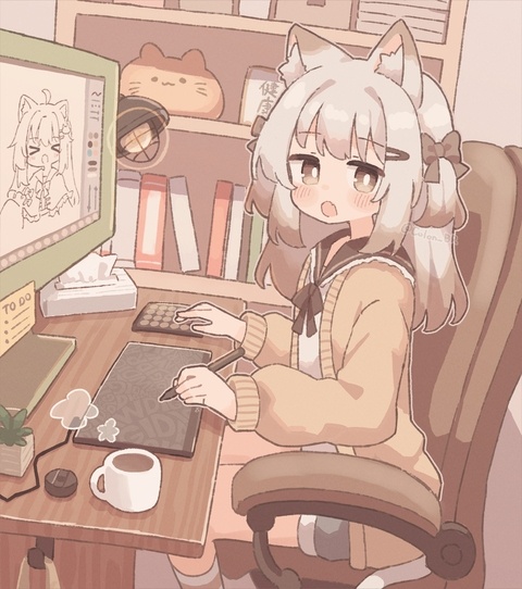 作業中ねこ