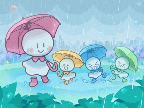 のんびりイラスト 「てるてる家族」