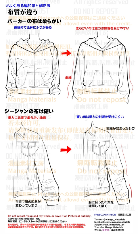 個人メモ：布質によるシワの違い