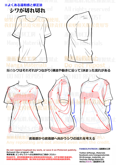 個人メモ：服のシワの流れ方